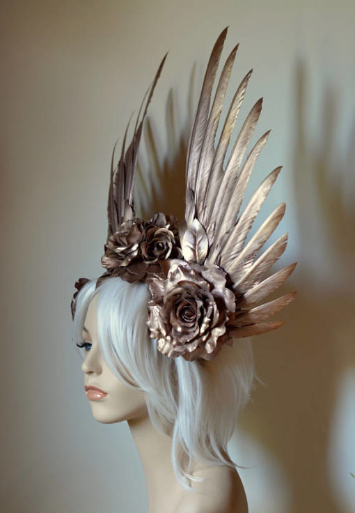 Rose Gold Wings & Roses Headdress - Serpentfeathers