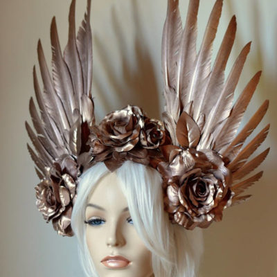 Rose Gold Wings & Roses Headdress - Serpentfeathers