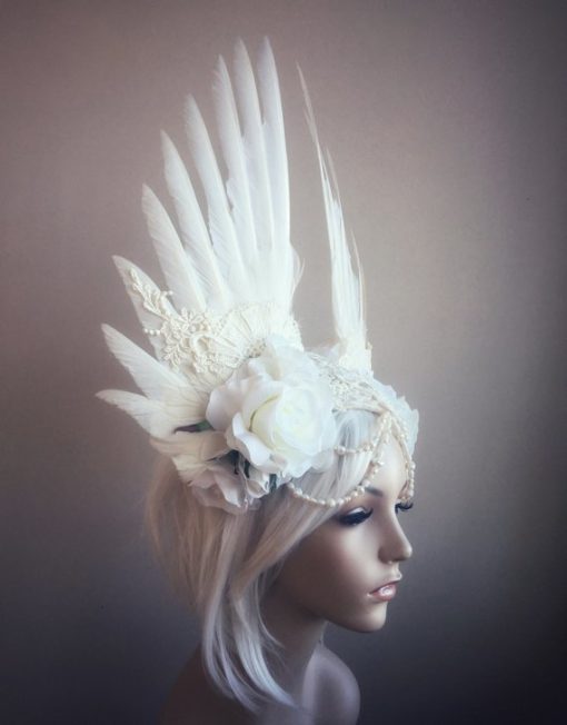 White Wings and Roses Headdress SOLD - Serpentfeathers