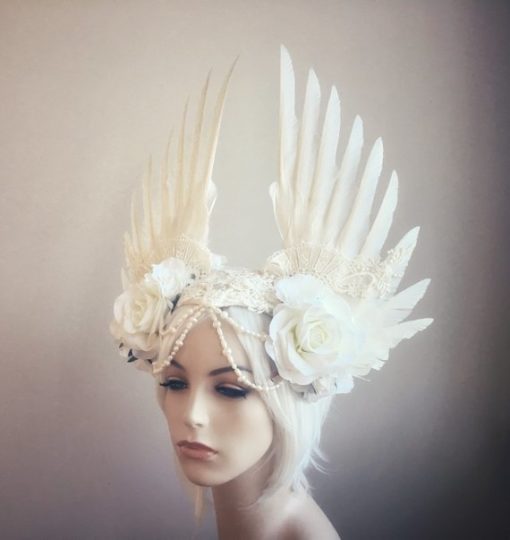 White Wings and Roses Headdress SOLD - Serpentfeathers