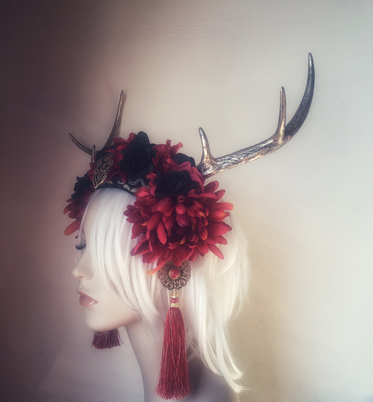 Red Wings & Roses Headdress (SOLD) - Serpentfeathers