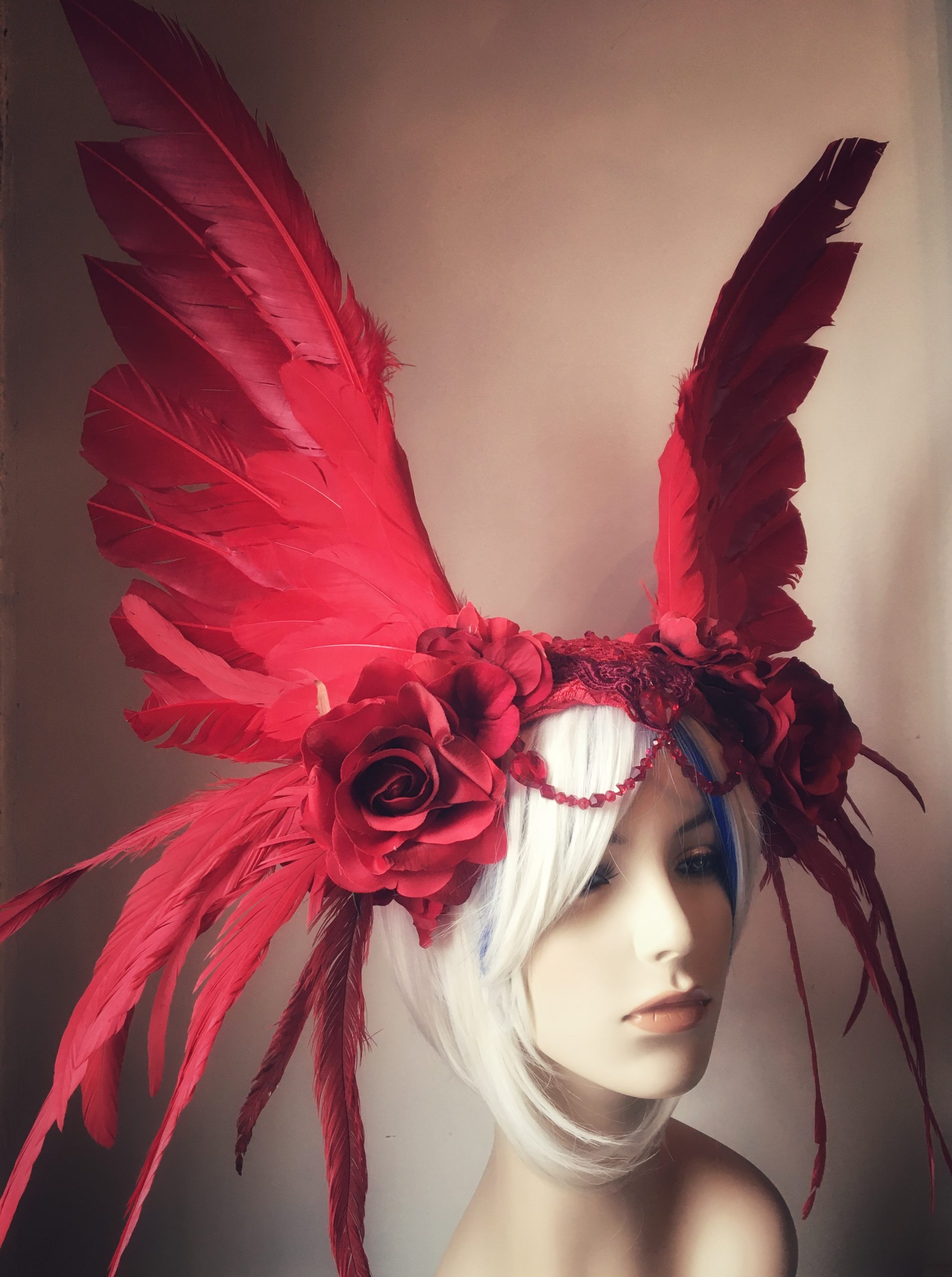 Red Wings & Roses Headdress (SOLD) - Serpentfeathers